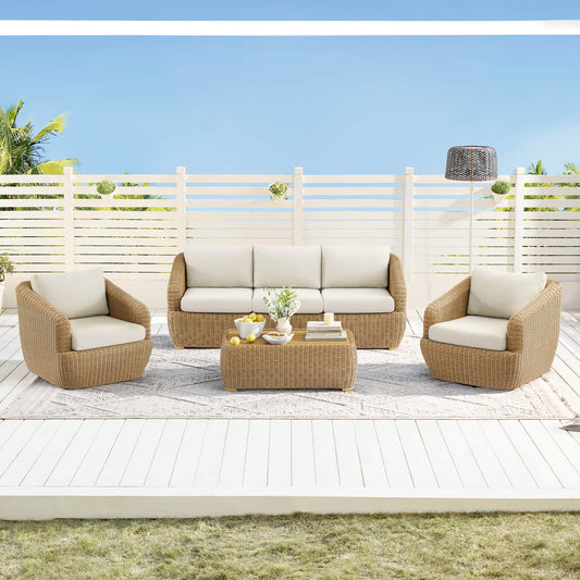 Wicker Outdoor Sofa Set with 5 Seats in Natural Finish