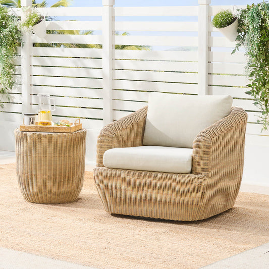 Wicker Outdoor Sofa Set with 5 Seats in Natural Finish