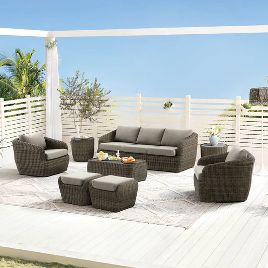 Wicker Outdoor Sofa Set with 5 Seats in Natural Finish