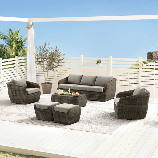 Wicker Outdoor Sofa Set with 5 Seats in Natural Finish