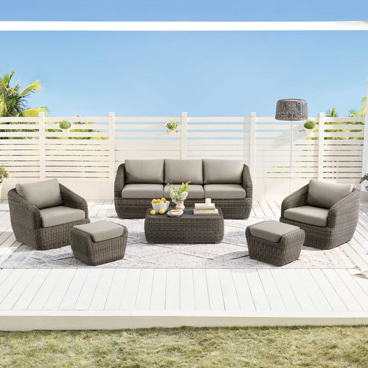 Wicker Outdoor Sofa Set with 5 Seats in Natural Finish