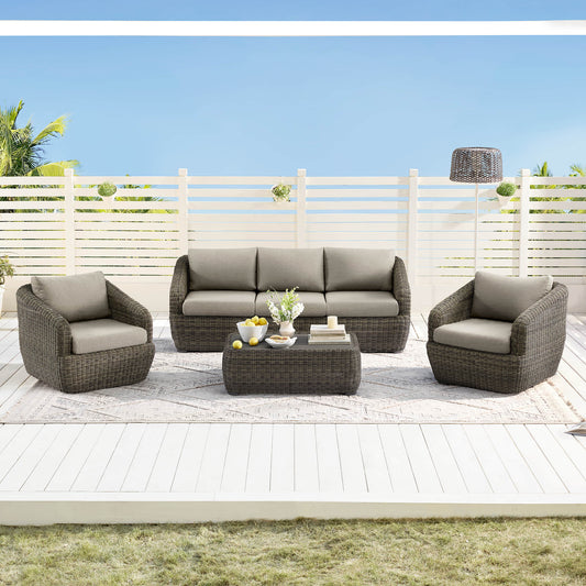 Wicker Outdoor Sofa Set with 5 Seats in Natural Finish