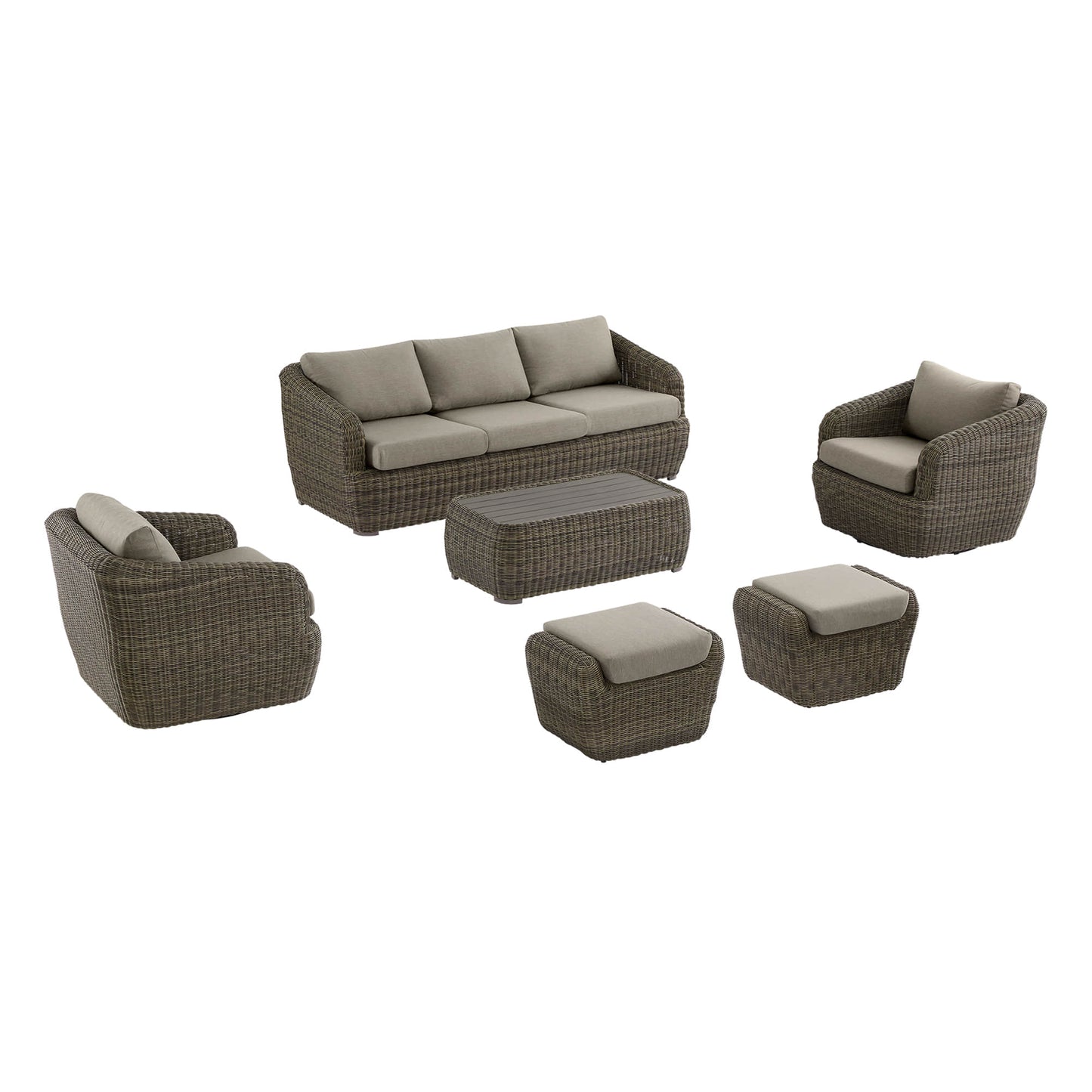 Wicker Outdoor Sofa Set with 5 Seats in Natural Finish