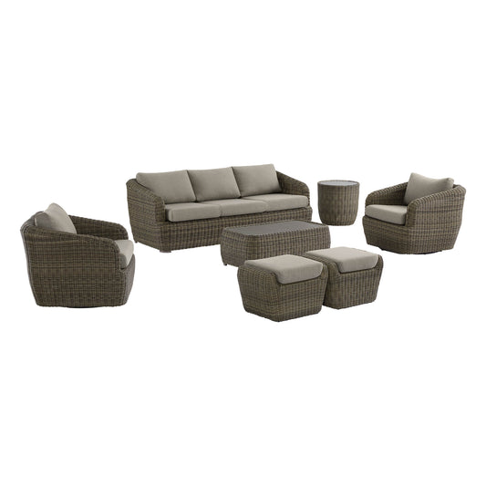 Wicker Outdoor Sofa Set with 5 Seats in Natural Finish