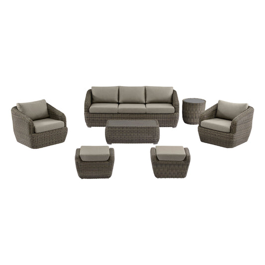 Wicker Outdoor Sofa Set with 5 Seats in Natural Finish