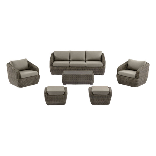 Wicker Outdoor Sofa Set with 5 Seats in Natural Finish