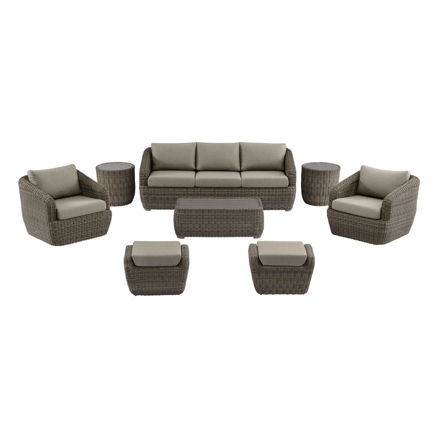 Wicker Outdoor Sofa Set with 5 Seats in Natural Finish