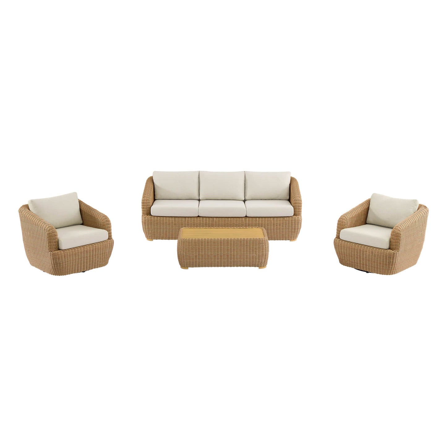 Wicker Outdoor Sofa Set with 5 Seats in Natural Finish