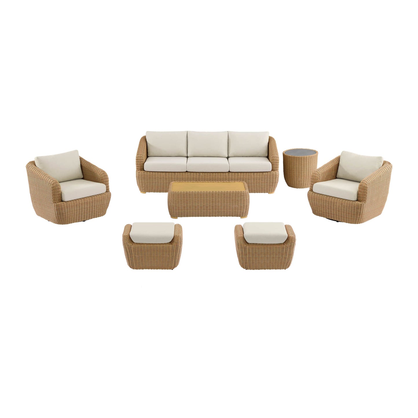 Wicker Outdoor Sofa Set with 5 Seats in Natural Finish