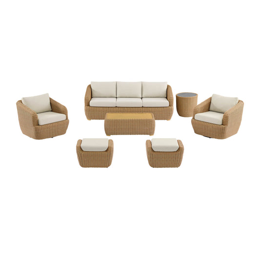 Wicker Outdoor Sofa Set with 5 Seats in Natural Finish