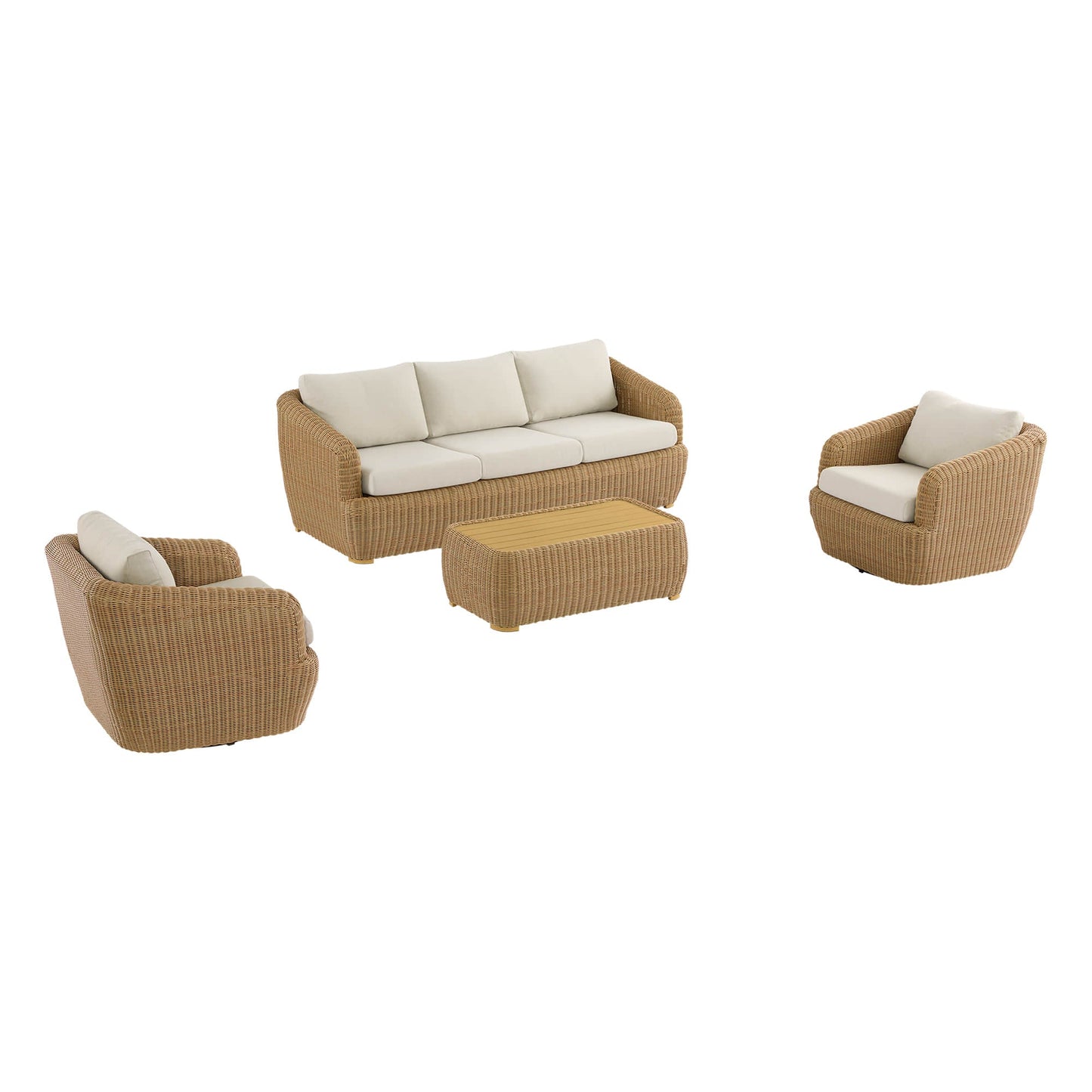 Wicker Outdoor Sofa Set with 5 Seats in Natural Finish