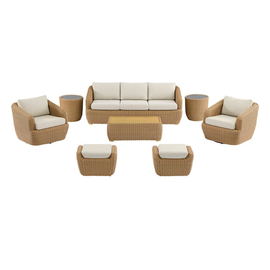 Wicker Outdoor Sofa Set with 5 Seats in Natural Finish