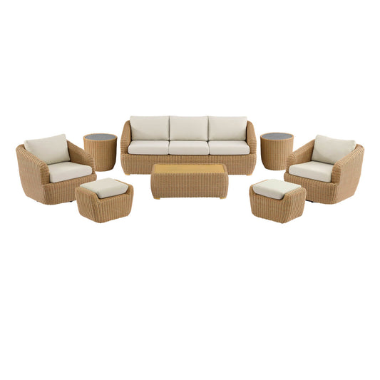 Wicker Outdoor Sofa Set with 5 Seats in Natural Finish