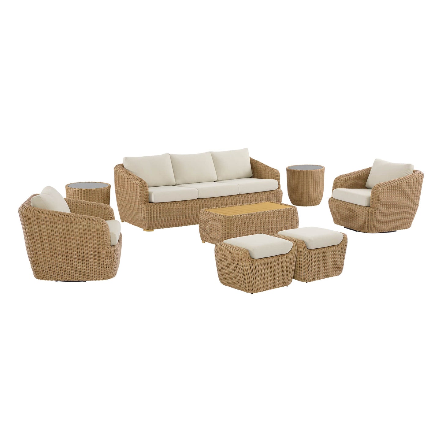 Wicker Outdoor Sofa Set with 5 Seats in Natural Finish