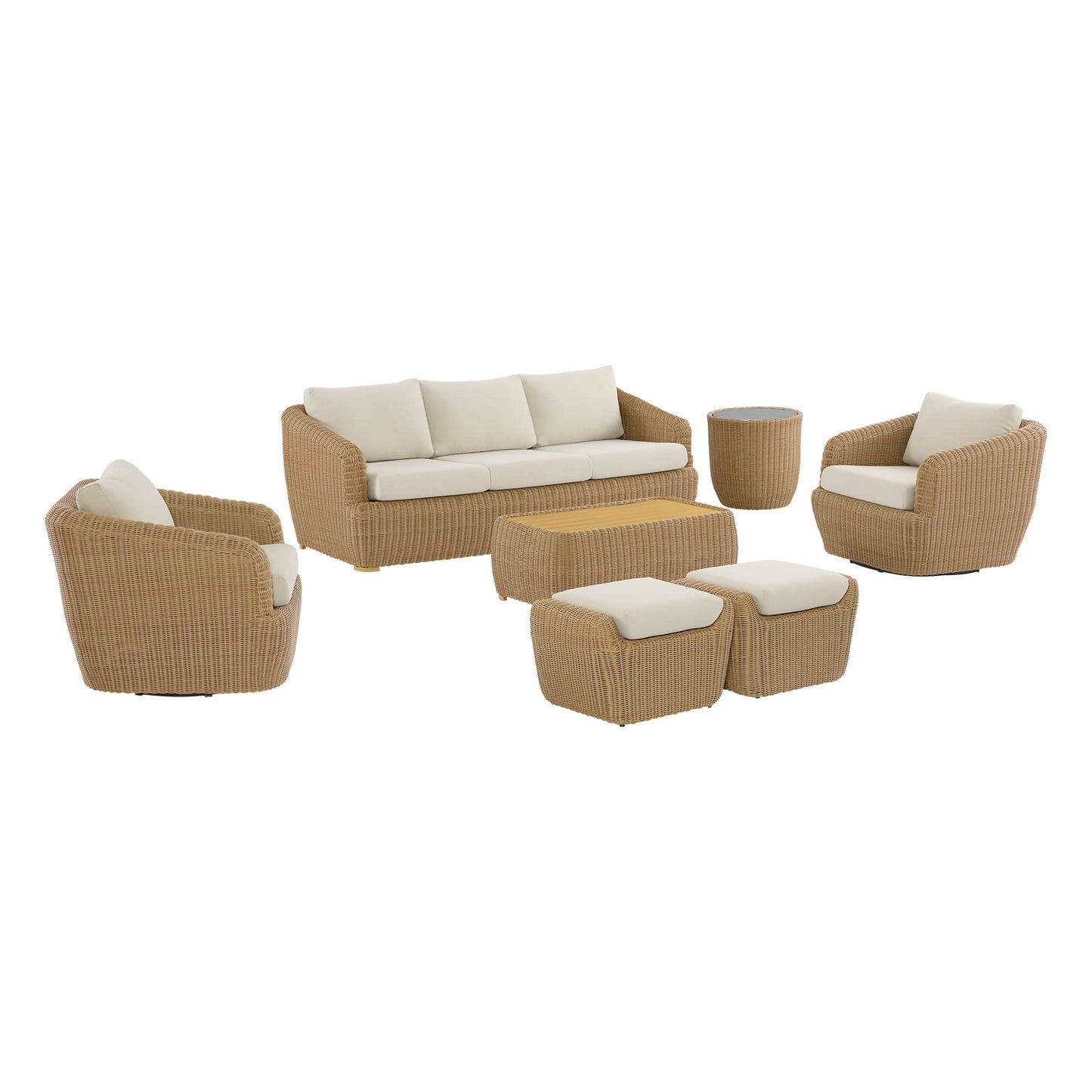 Wicker Outdoor Sofa Set with 5 Seats in Natural Finish