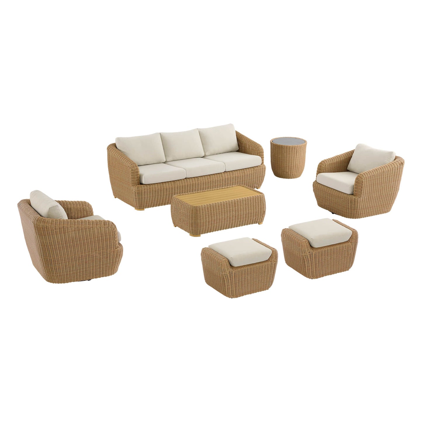 Wicker Outdoor Sofa Set with 5 Seats in Natural Finish