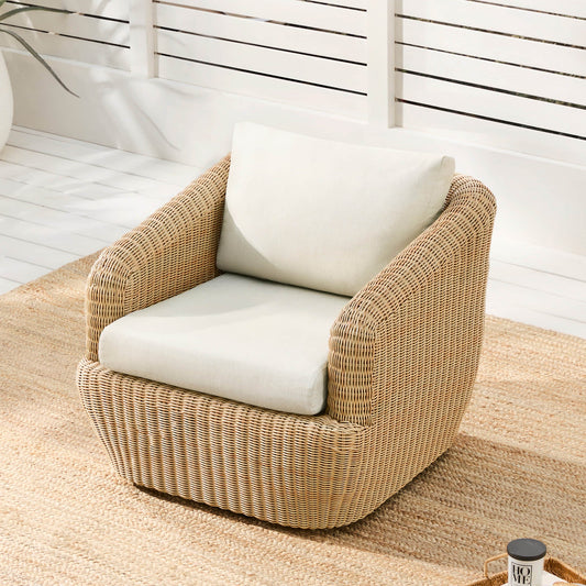 Wicker Outdoor Swivel Accent Chair with Curved Backrest