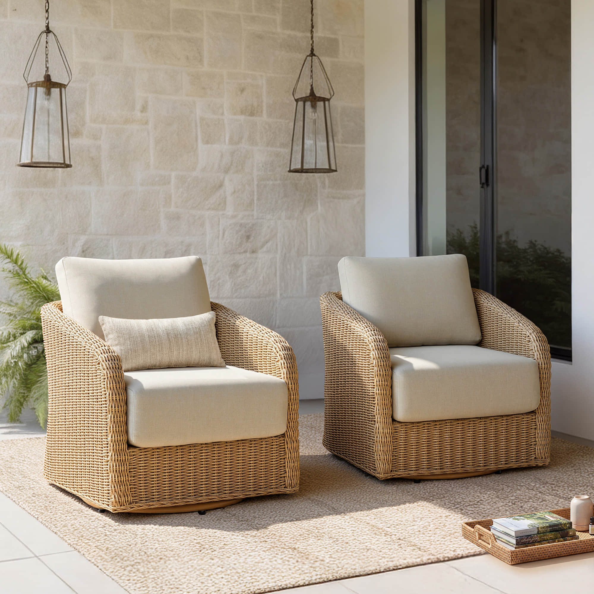 Wicker Woven Outdoor Swivel Chair Set of 2