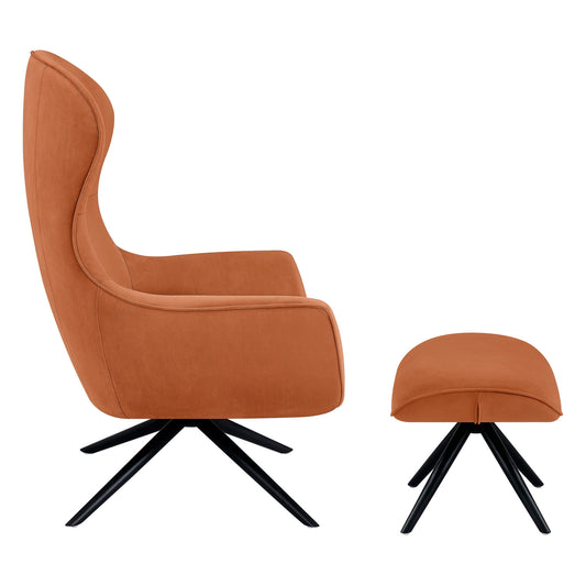 Wingback Reclining Chair with Ottoman in Classic Fabric