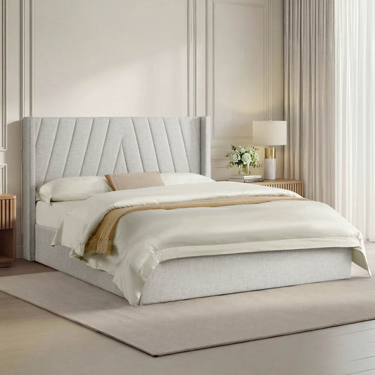 Wingback Upholstered Bed with Storage and Classic Design