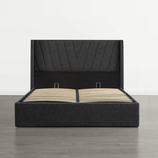 Wingback Upholstered Bed with Storage and Classic Design