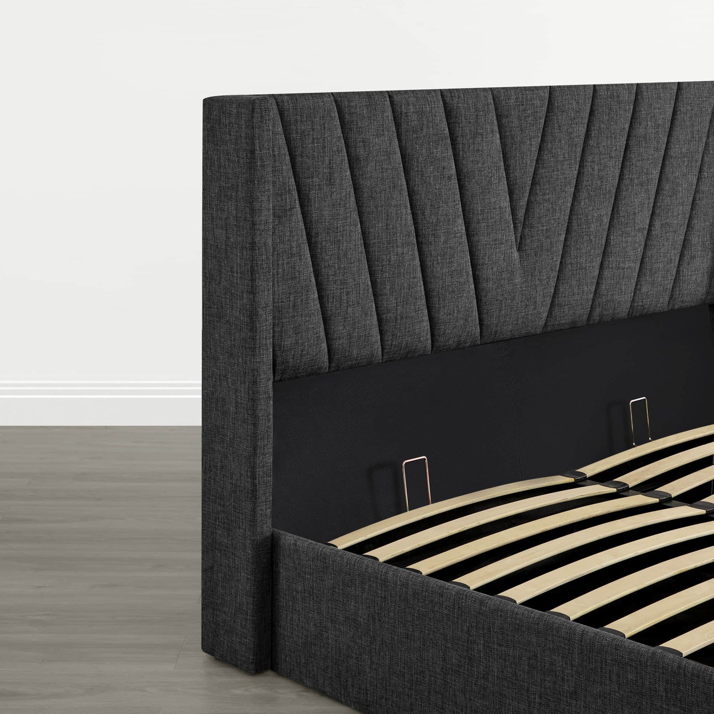 Wingback Upholstered Bed with Storage and Classic Design