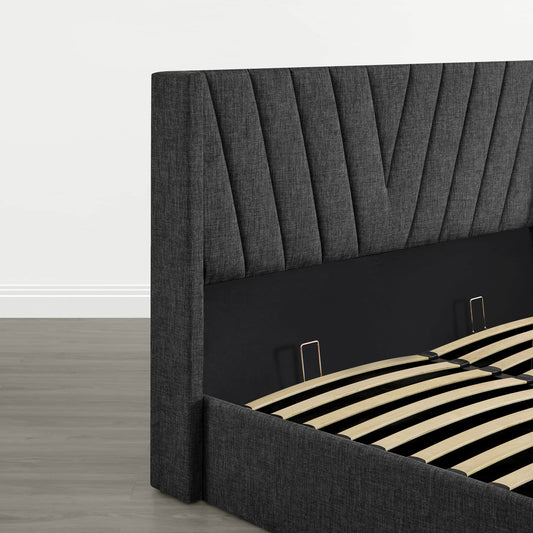 Wingback Upholstered Bed with Storage and Classic Design