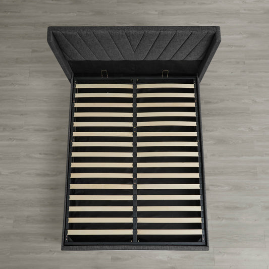 Wingback Upholstered Bed with Storage and Classic Design