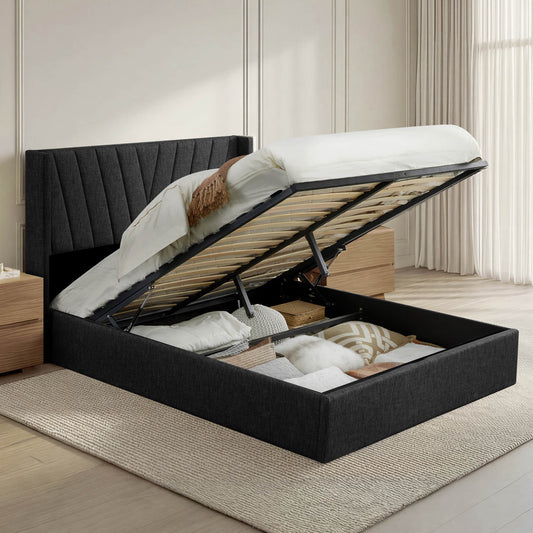 Wingback Upholstered Bed with Storage and Classic Design