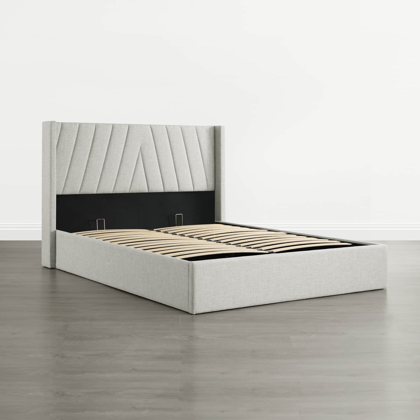 Wingback Upholstered Bed with Storage and Classic Design