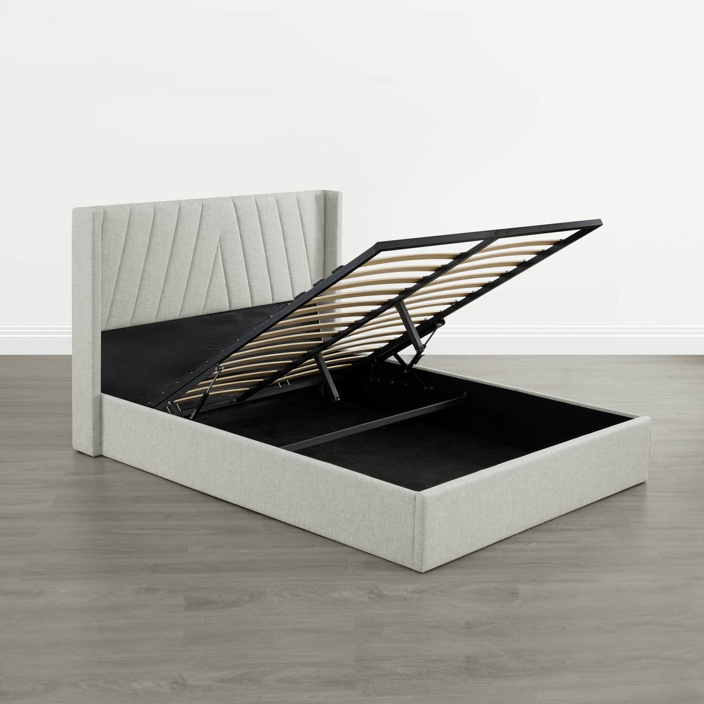 Wingback Upholstered Bed with Storage and Classic Design