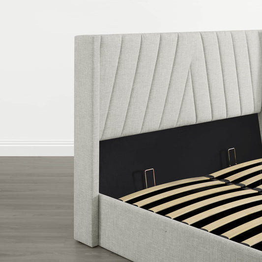 Wingback Upholstered Bed with Storage and Classic Design