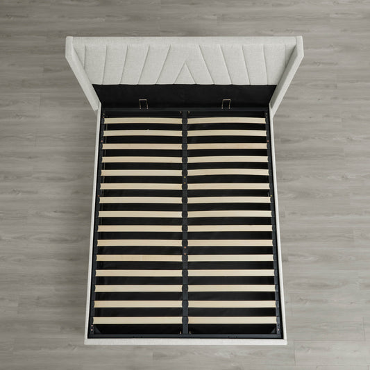 Wingback Upholstered Bed with Storage and Classic Design
