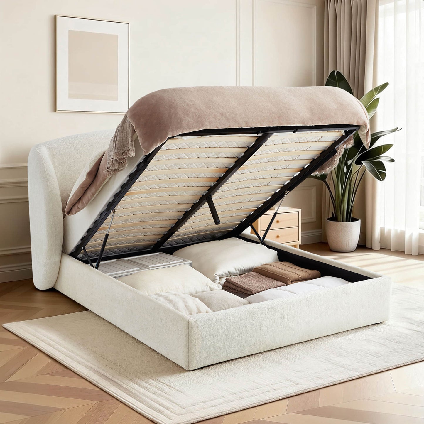 Wingback Upholstered Storage Bed with Tufted Detail