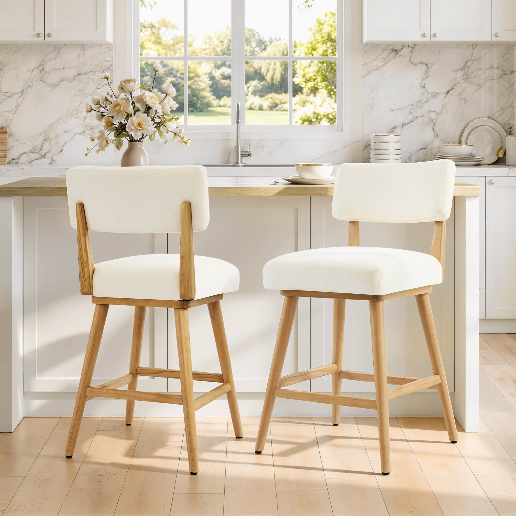 Wood Base Swivel Bar Stool Set with Modern Design