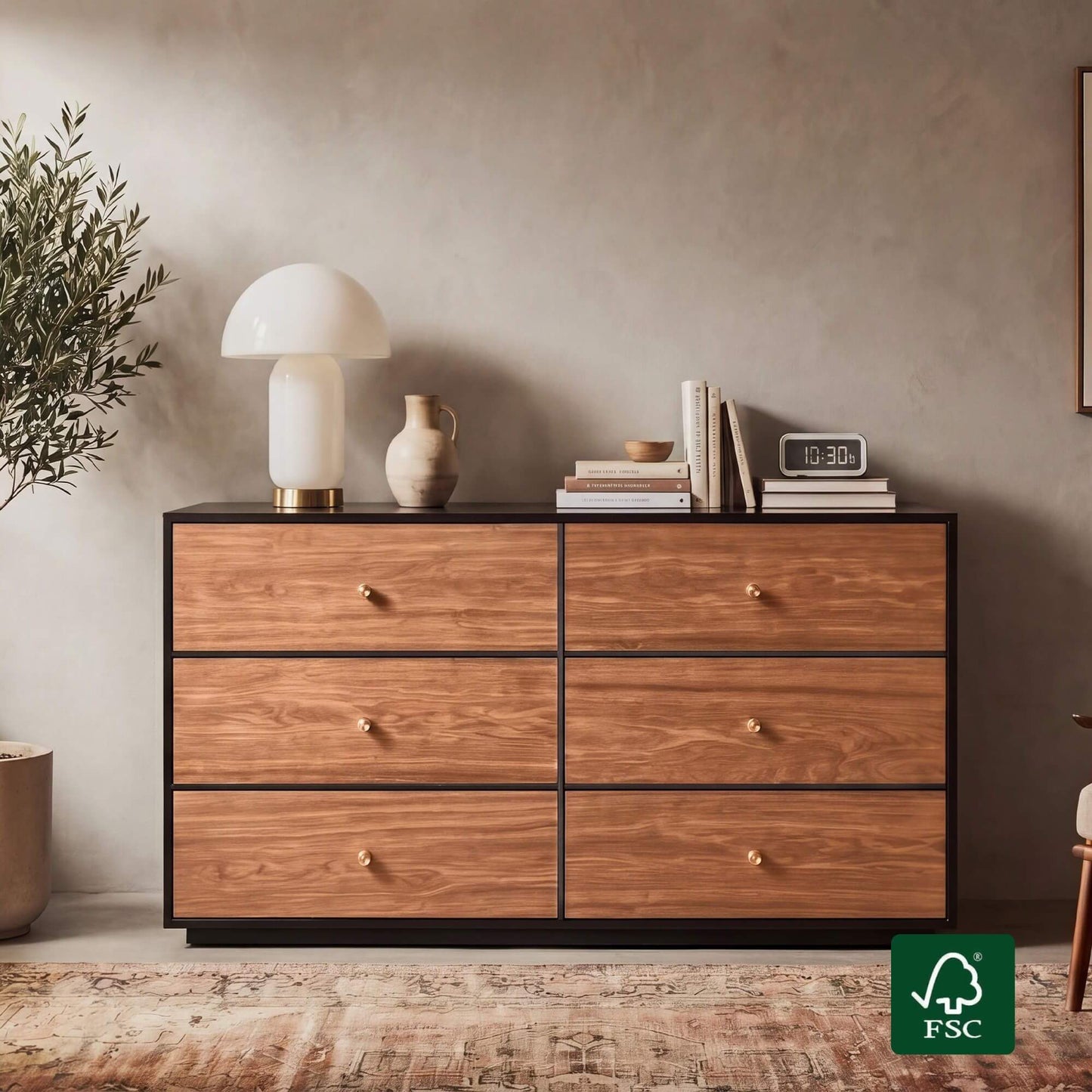 Wooden 6-Drawer Sideboard with 48-Inch Width