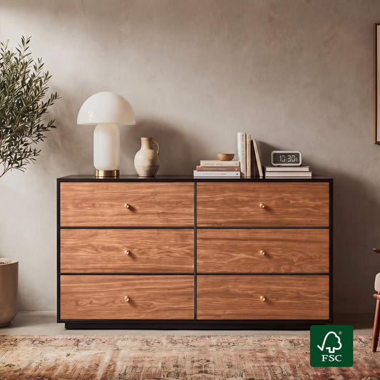 Wooden 6-Drawer Sideboard with 48-Inch Width