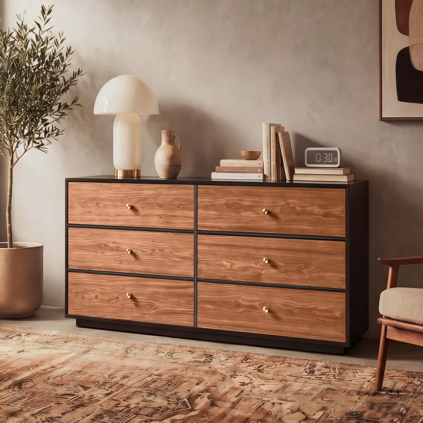 Wooden 6-Drawer Sideboard with 48-Inch Width