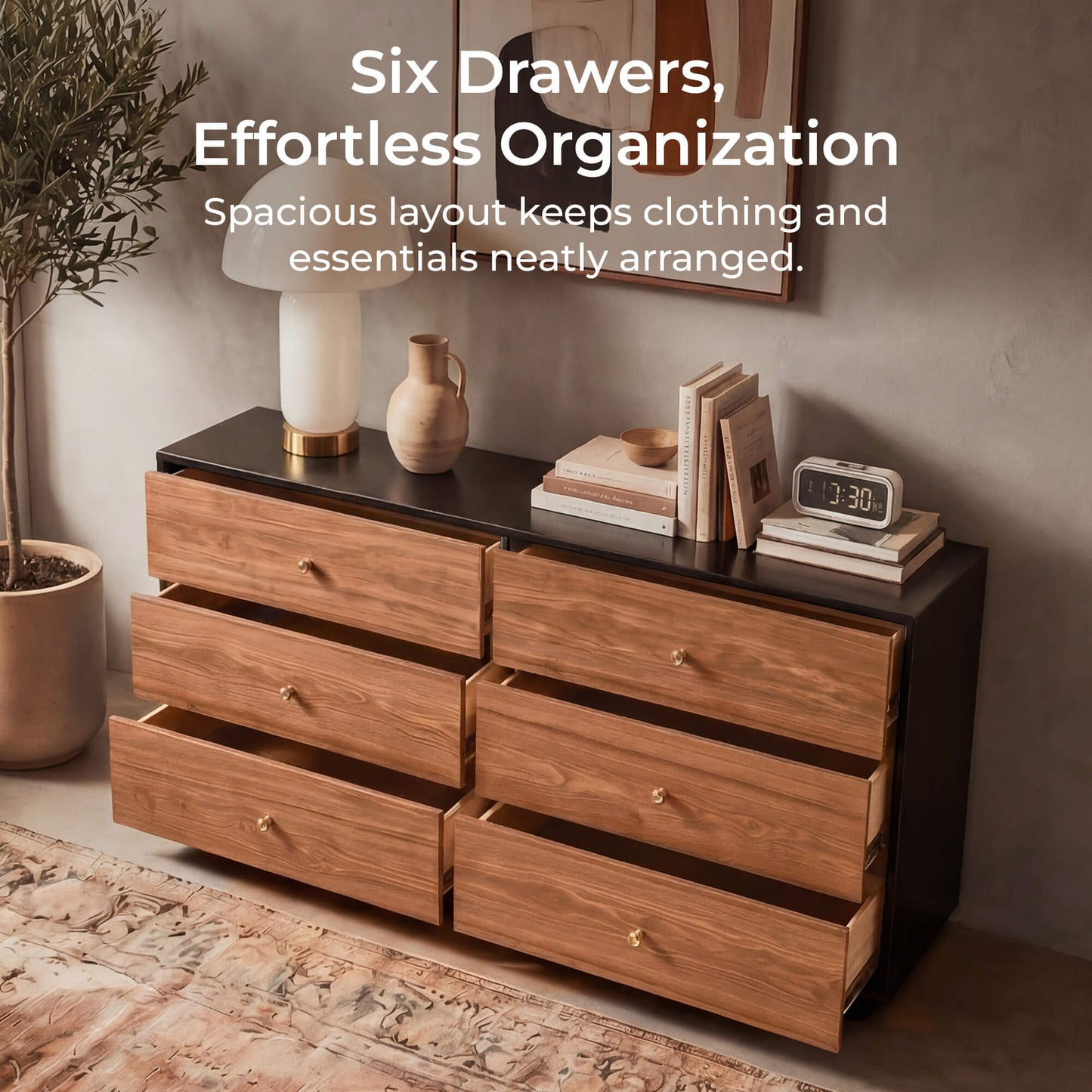 Wooden 6-Drawer Sideboard with 48-Inch Width
