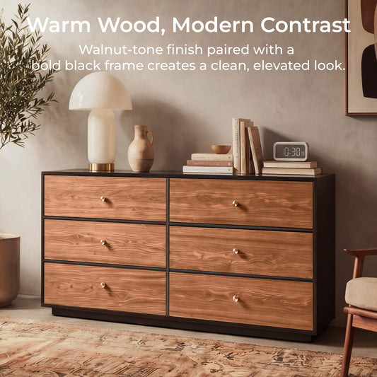 Wooden 6-Drawer Sideboard with 48-Inch Width