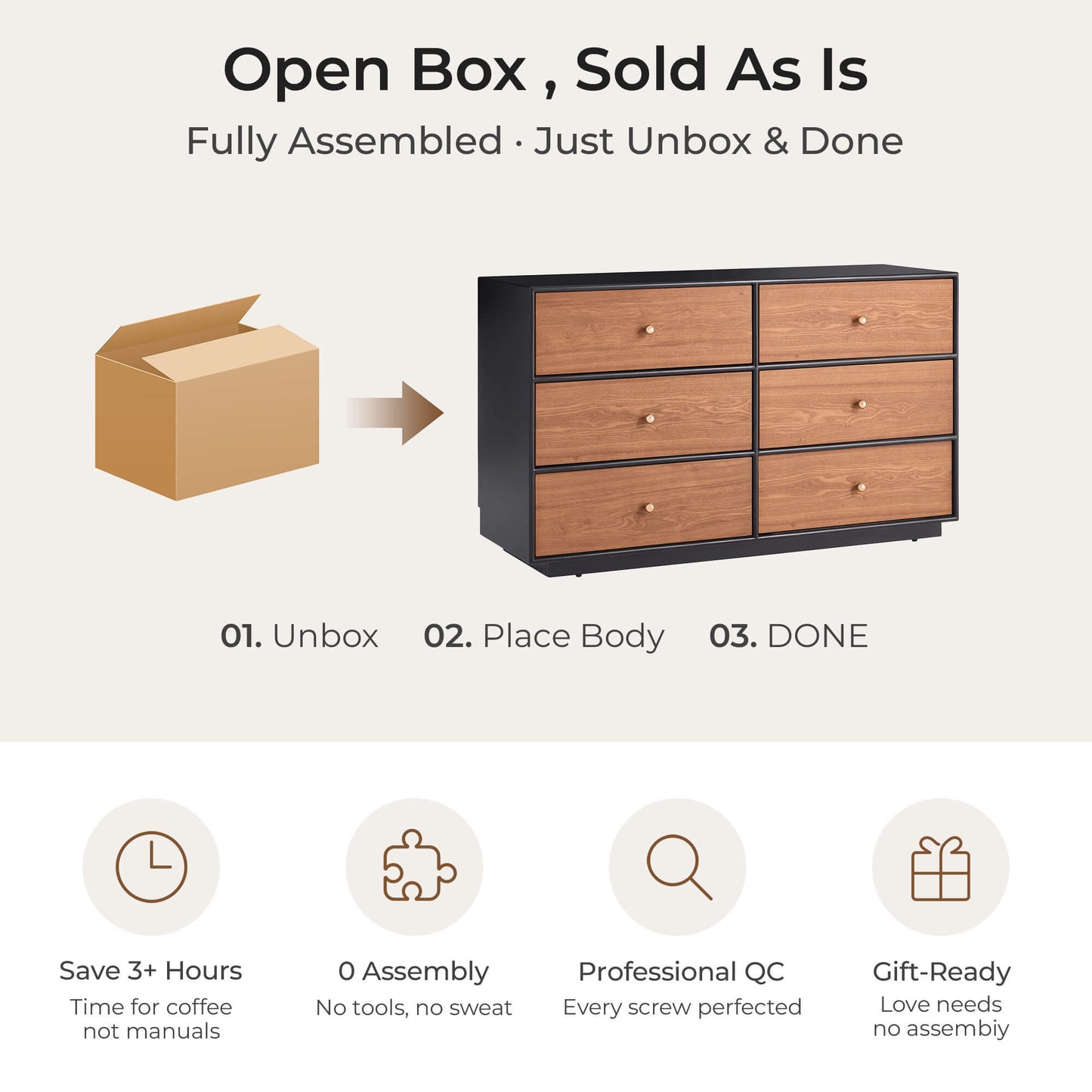 Wooden 6-Drawer Sideboard with 48-Inch Width