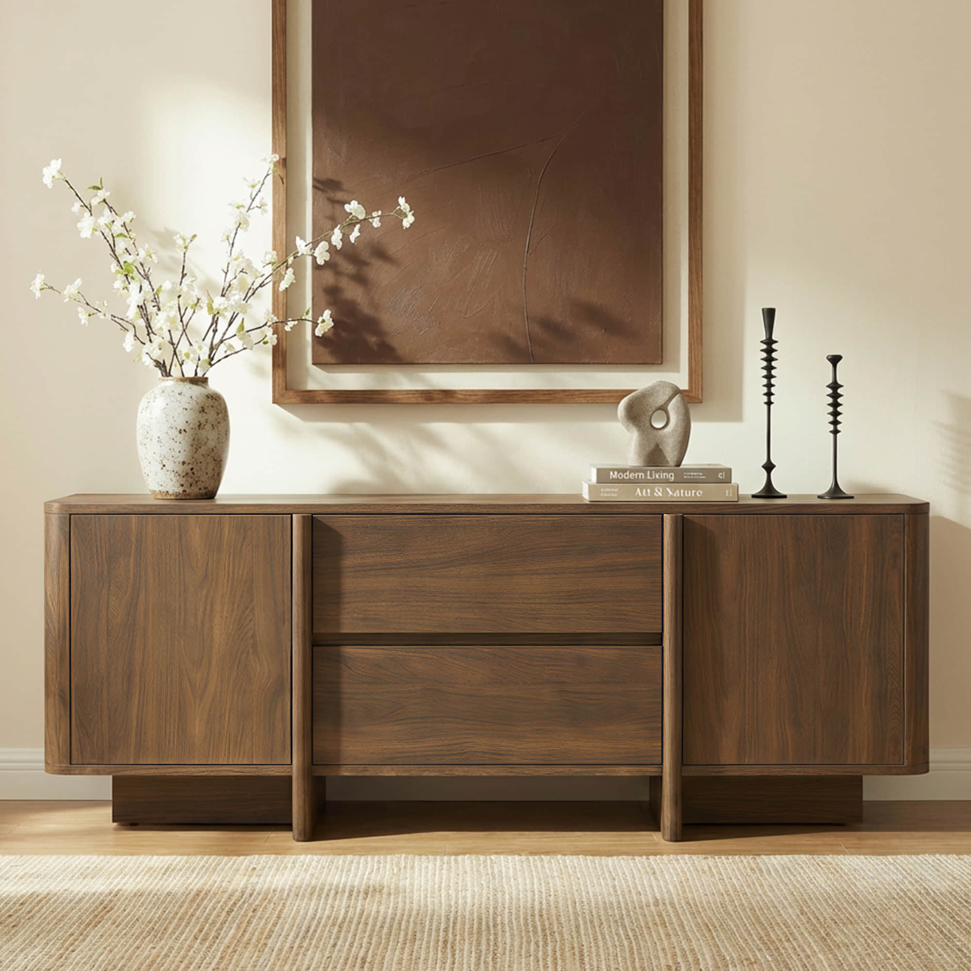 Wooden TV Stand with Arched Design in 62-Inch Size