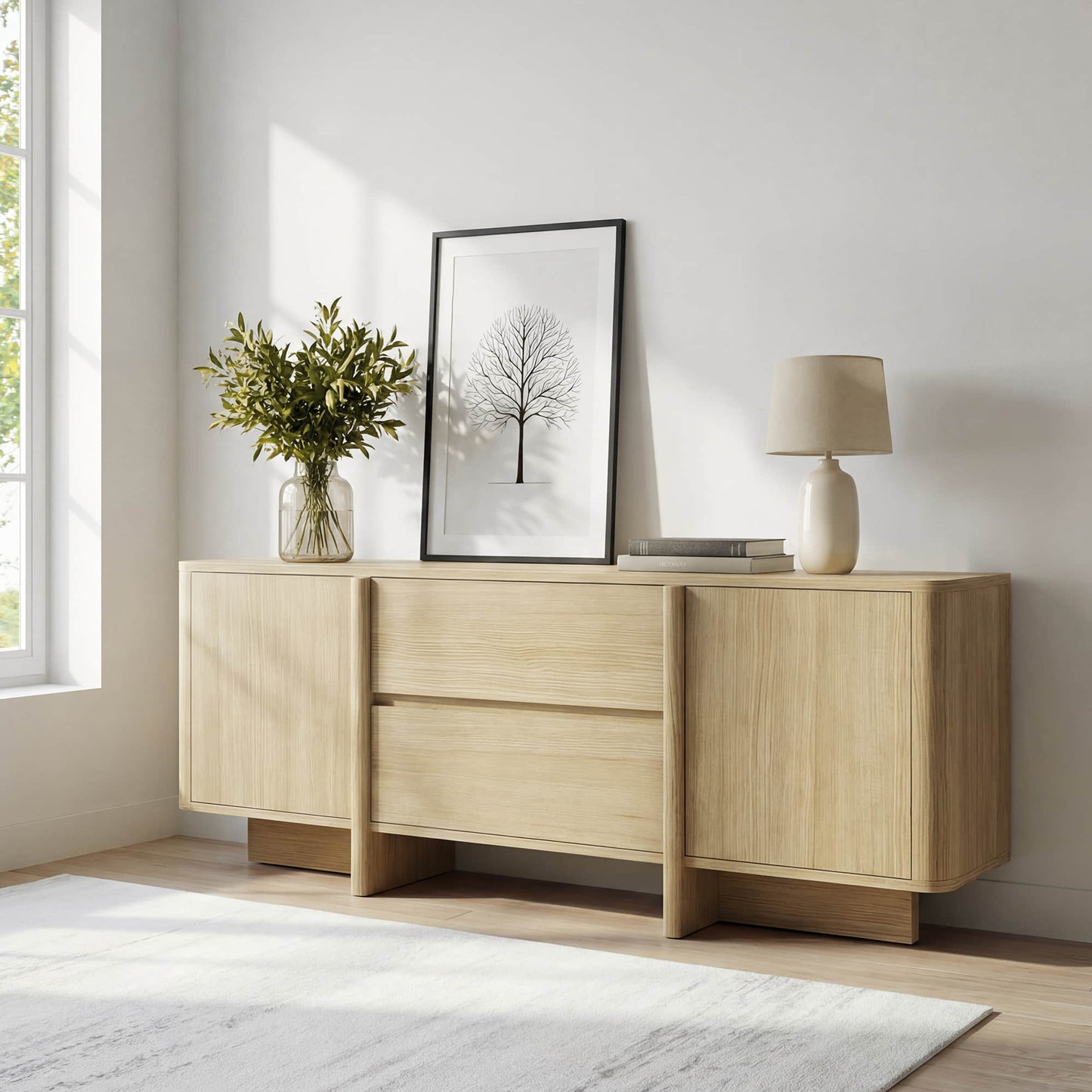 Wooden TV Stand with Arched Design in 62-Inch Size