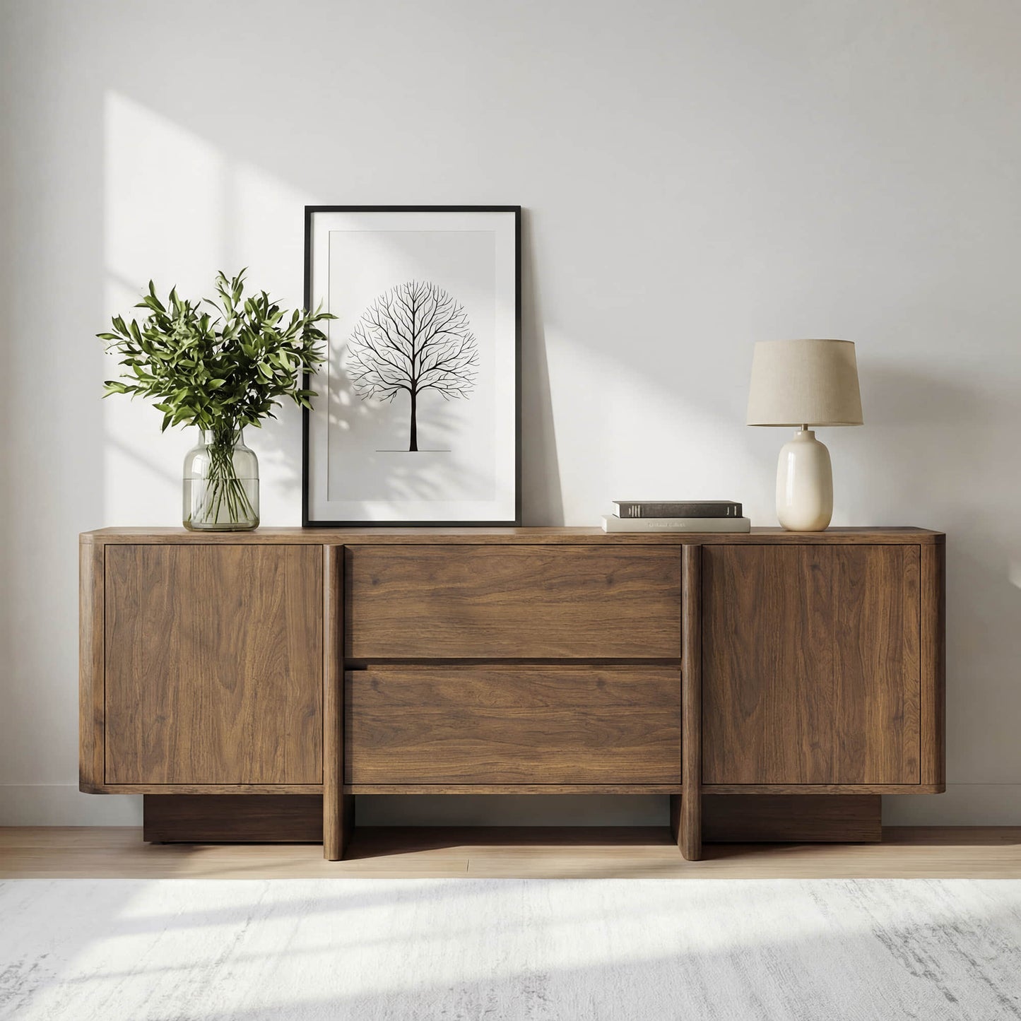 Wooden TV Stand with Arched Design in 62-Inch Size