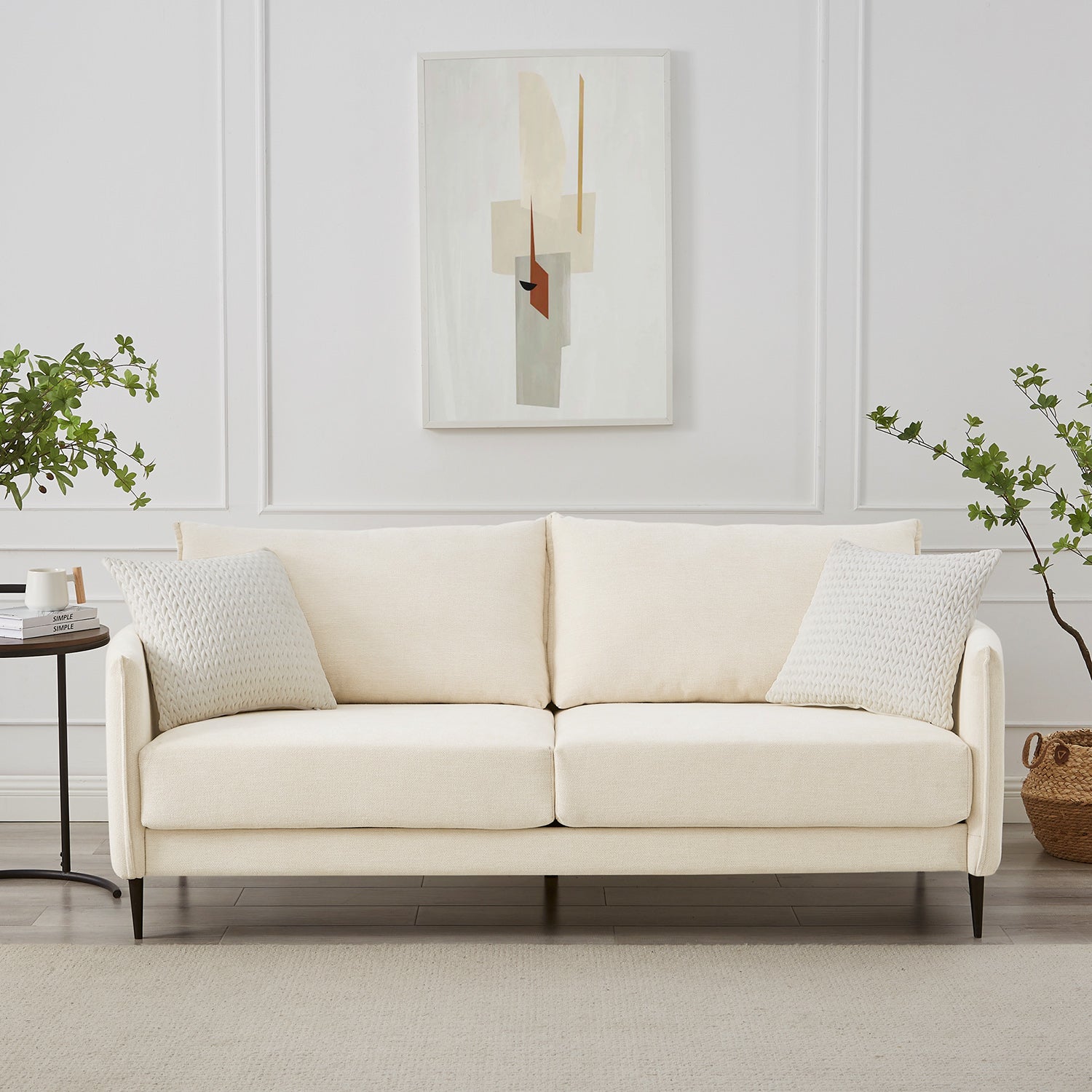 Woven Fabric Sofa in Bari Beige with Modern Silhouette