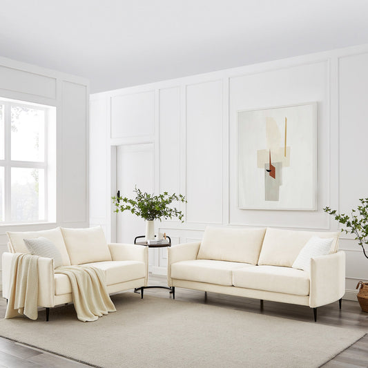 Woven Fabric Sofa in Bari Beige with Modern Silhouette