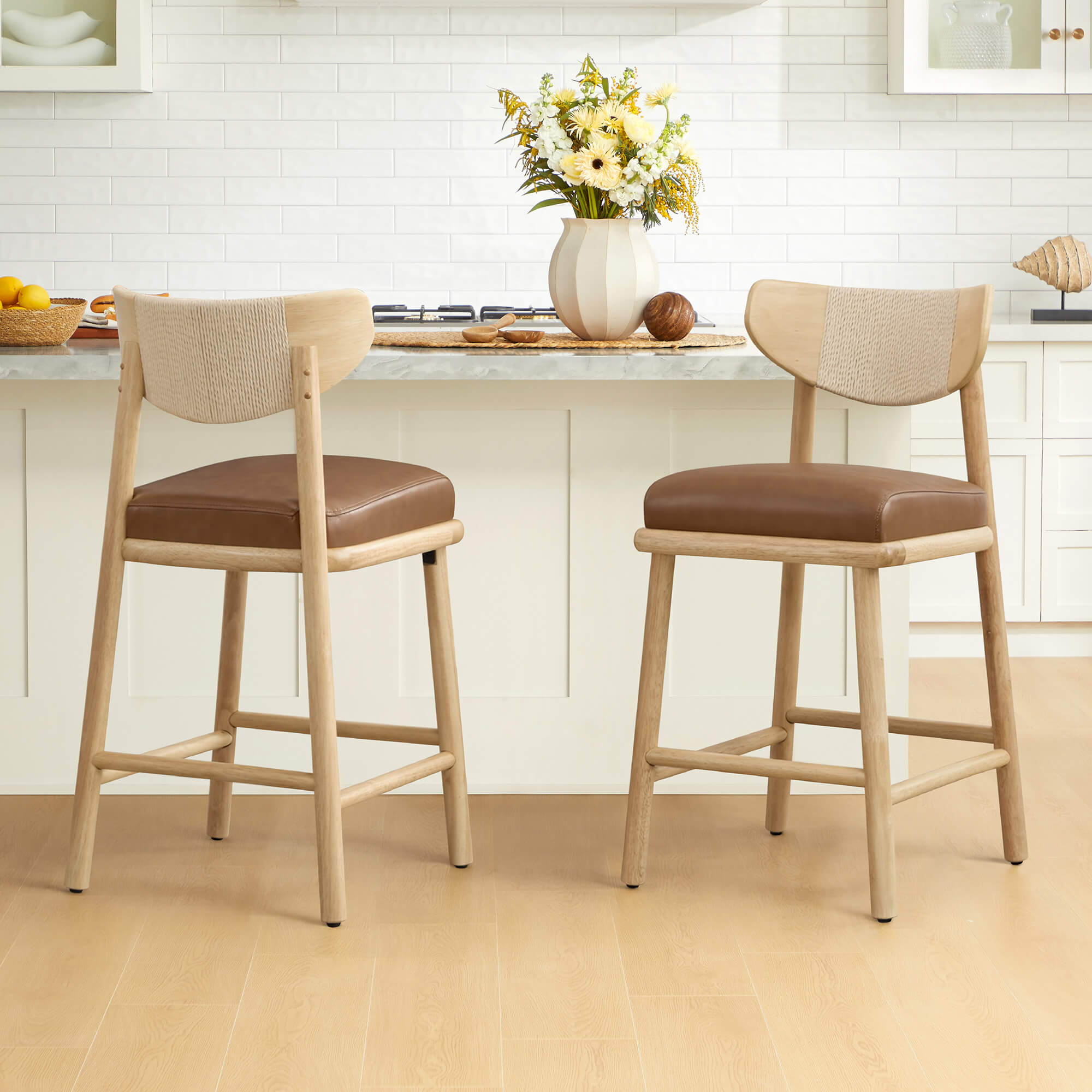 Woven Rope Counter Stool Set of 2 in Modern Design