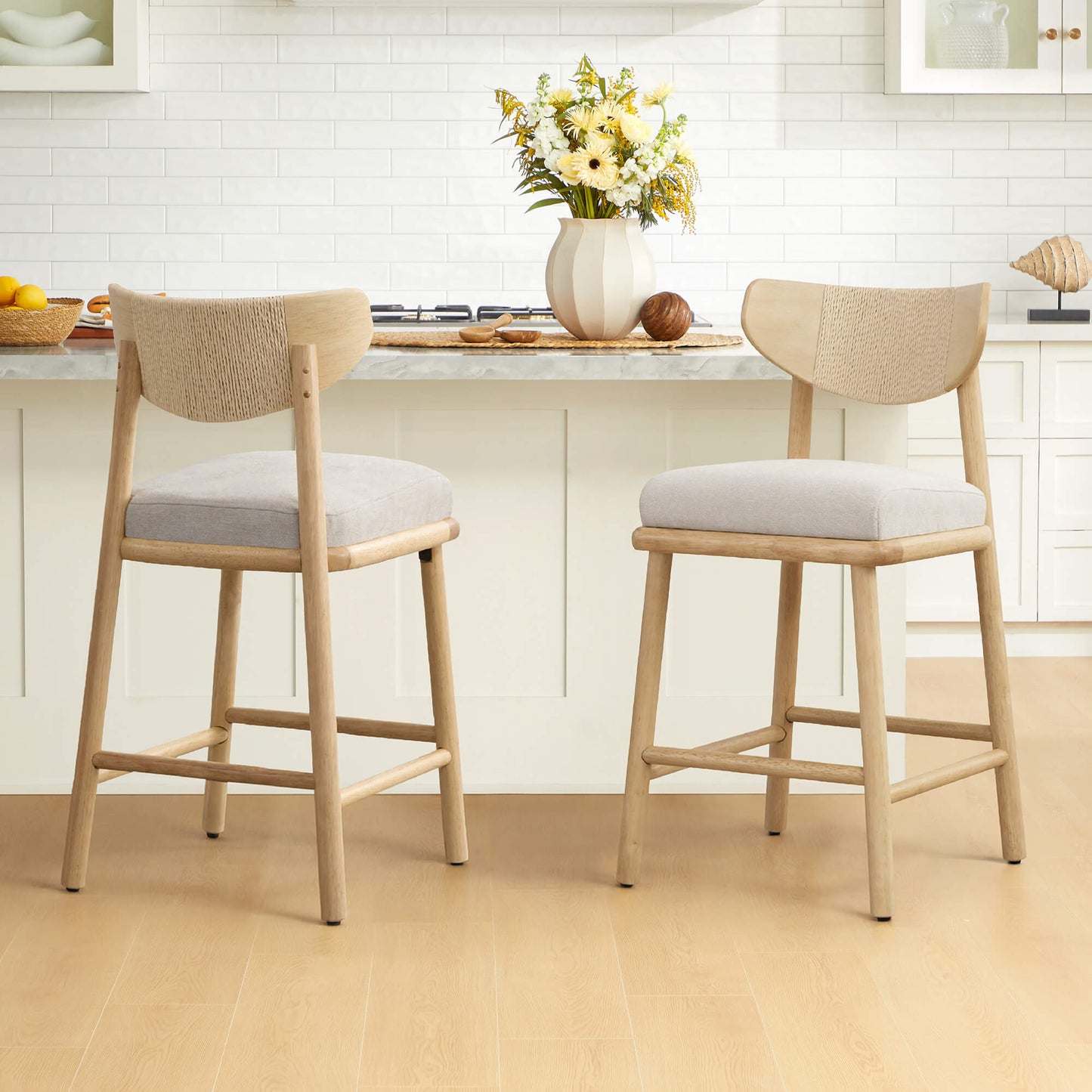 Woven Rope Counter Stool Set of 2 in Modern Design