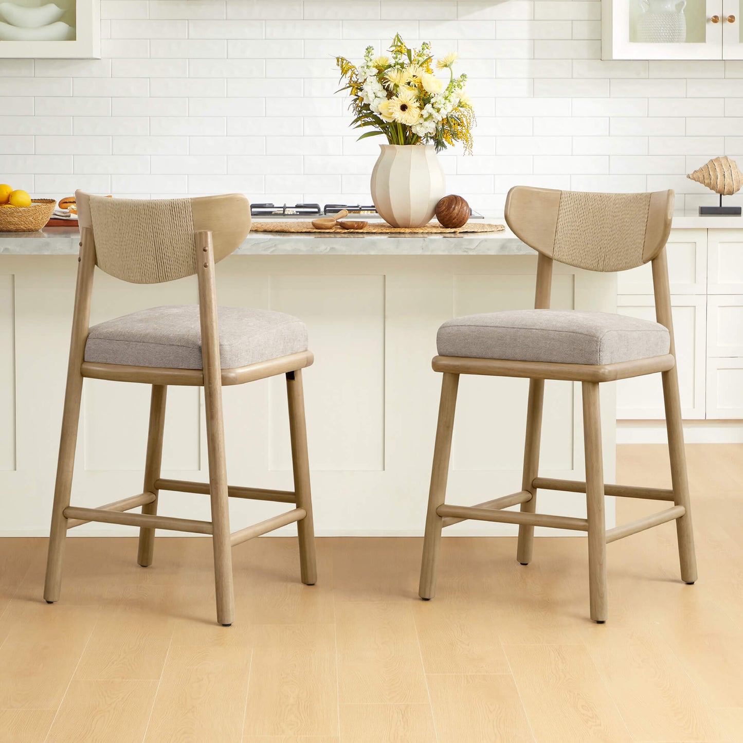 Woven Rope Counter Stool Set of 2 in Modern Design